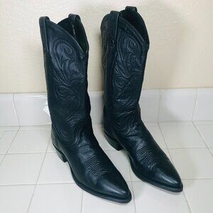 VTG Dan Post 14030 Men’s Black Leather Cowboy Boots Sz 7.5 M Made in USA Western